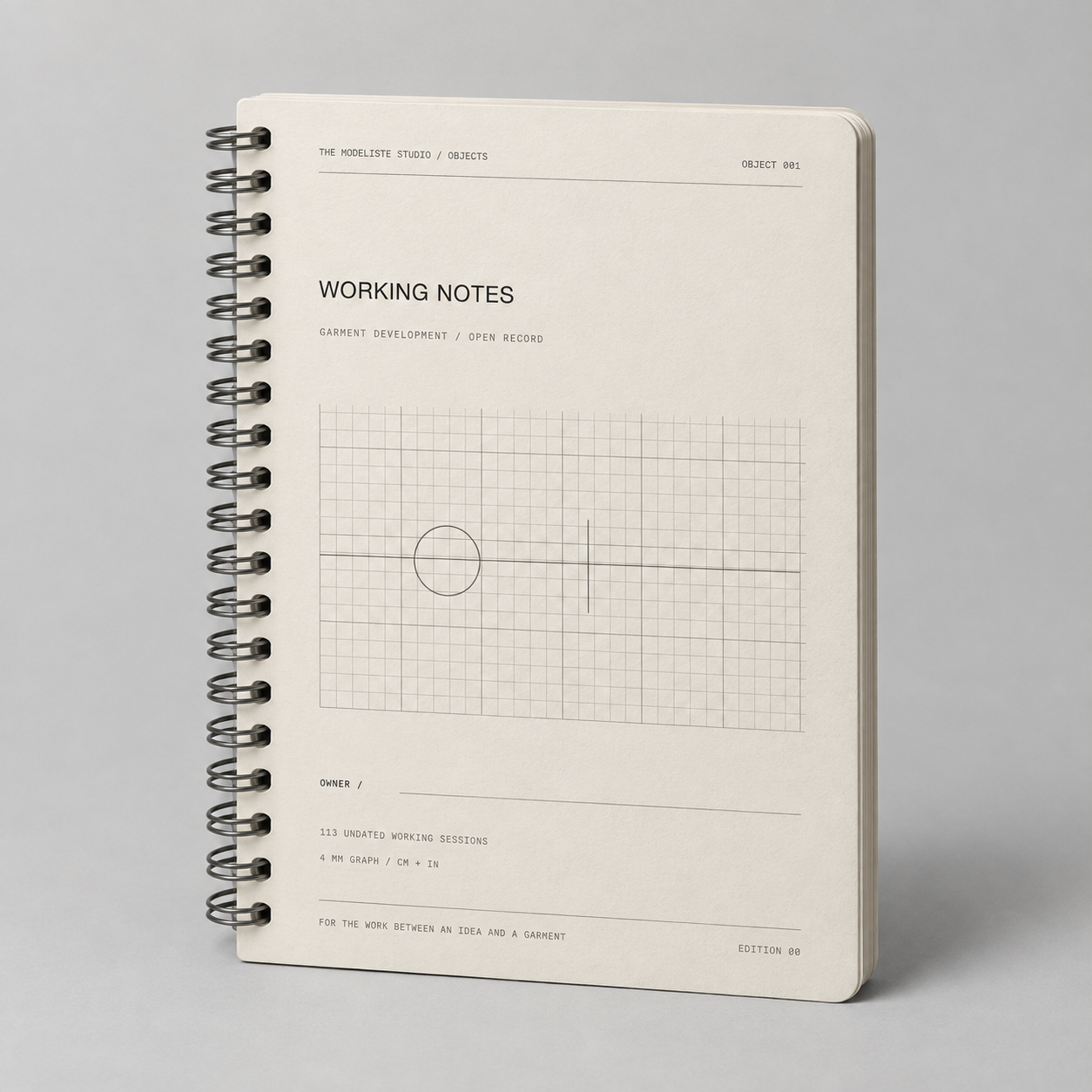 Design visualization of the cream coil-bound THE MODELISTE NOTEBOOK
