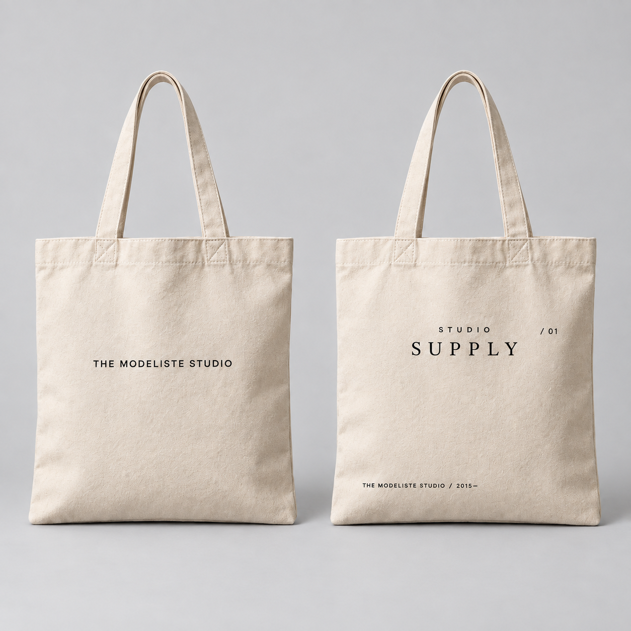 Front and reverse design visualization of the STUDIO SUPPLY / 01 tote